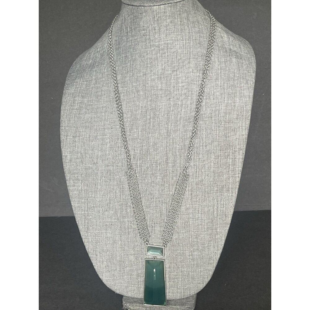 Simply Vera Wang Womens Silvertone Geometric Green Acrylic Statement Necklace